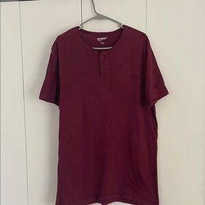 Arizona Men’s Large Deep Red Henley Shirt 100% Cotton Autograph Series